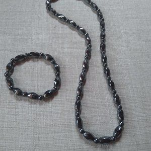 New! Genuine Hematite Bead Necklace & Bracelet